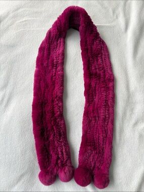 Fuchsia Genuine Fur Pom Scarf